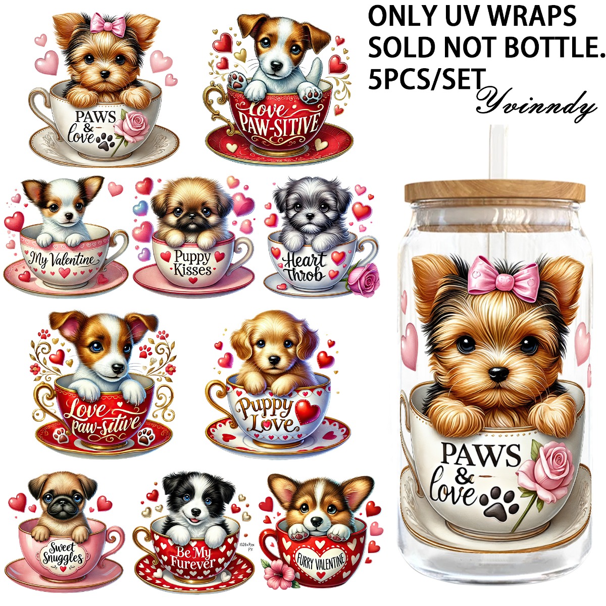 Rdta Tank Glass - 5Pcs/Set Valentines Puppy 16OZ Glass Jar