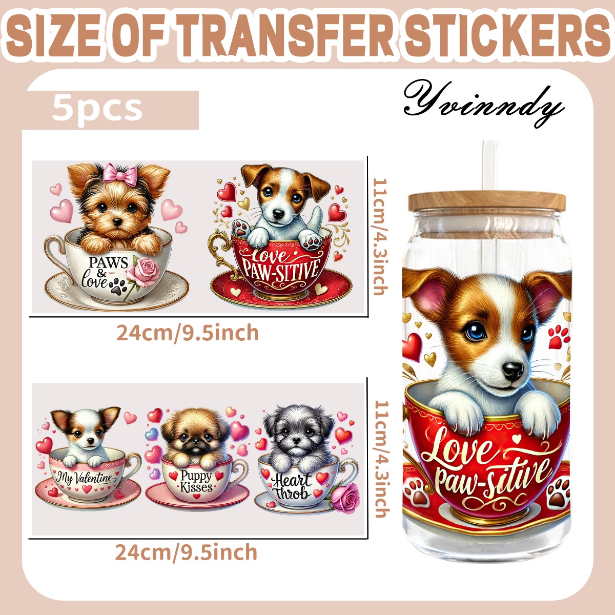 5Pcs/Set Valentines Puppy 16OZ - огляд і ціна Rdta Tank Glass