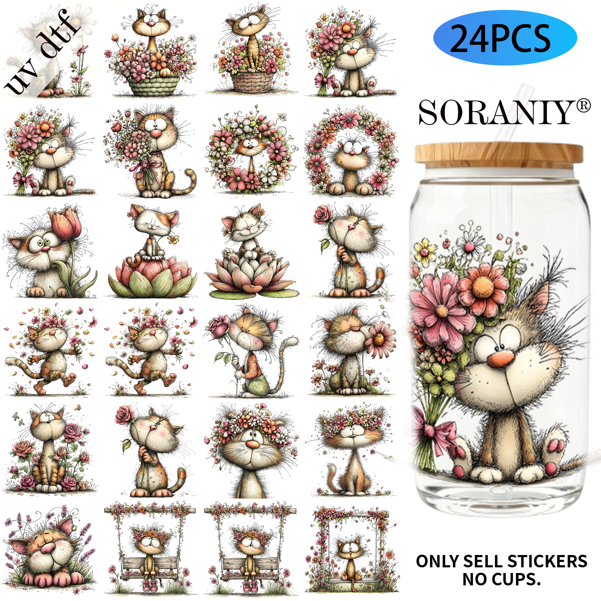 24PCS/Set Whimsical Floral Cat - огляд і ціна Rdta Tank Glass