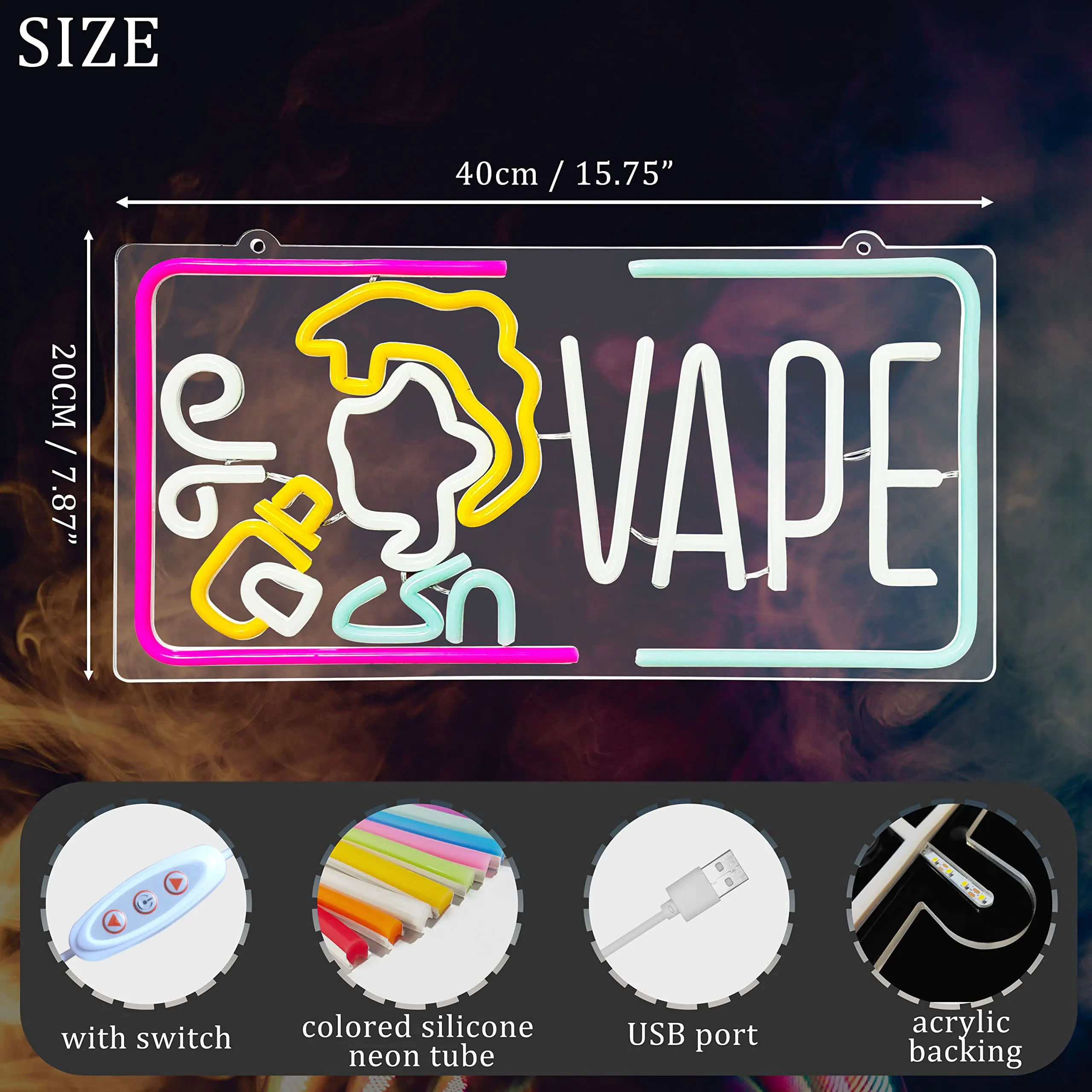 Vape Neon Sign Dimmable Smoke  - огляд і ціна Vaping Shop